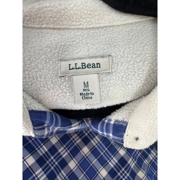 L.L. Bean Blue Plaid Button-Up Flannel Fleece Lined Jacket - Picture 8 of 10